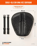 Medidas: 40 cm × 36,5 cm × 17 cm. Solo +0,6 cm una vez sentado, con 80 kg