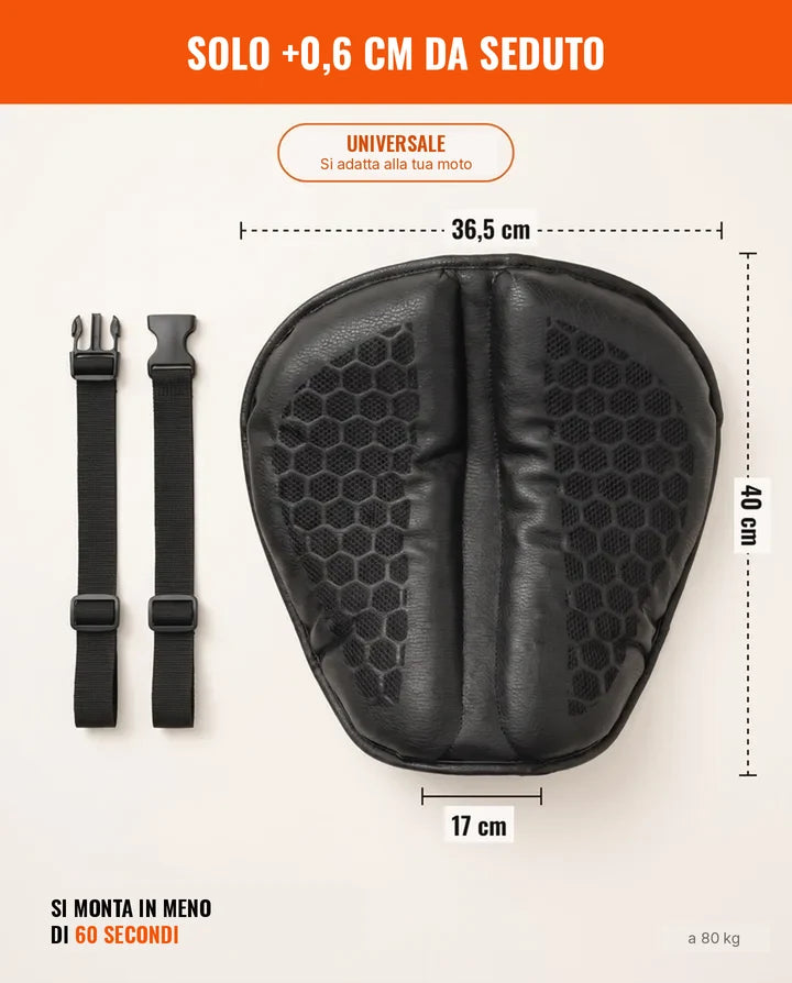 Dimensioni: 40 cm × 36,5 cm × 17 cm. Solo +0,6 cm da seduto, a 80 kg