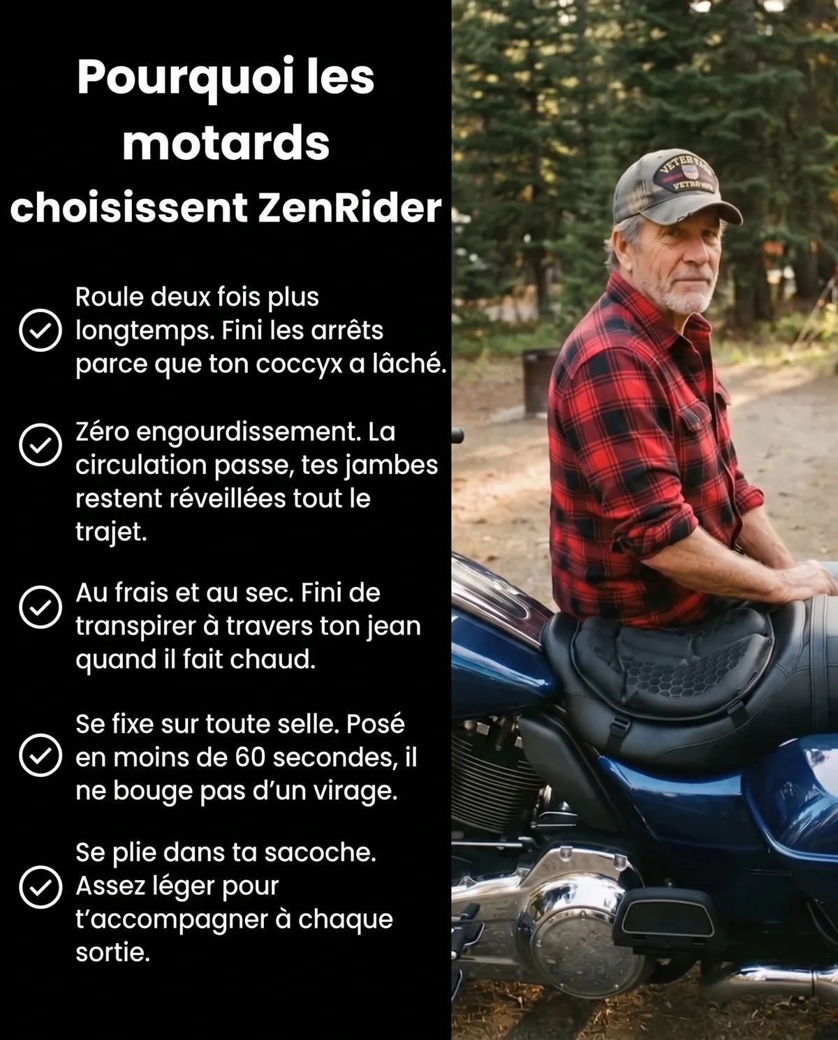 Pourquoi les motards choisissent ZenRider — cinq bénéfices du coussin SelleZen